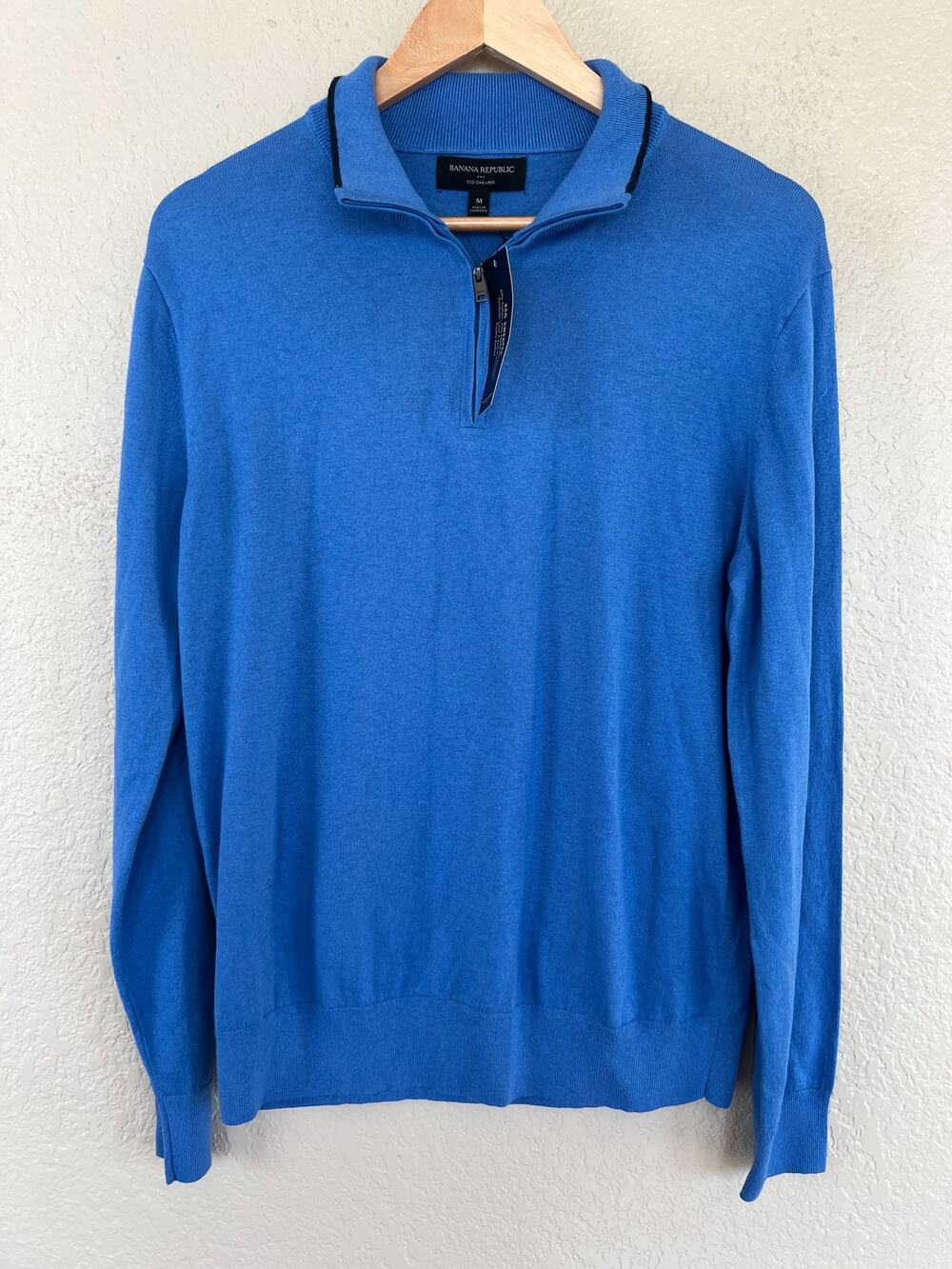 NEW Banana Republic Men's Lightweight  Quarter Zip Sweater Blue Medium Eco